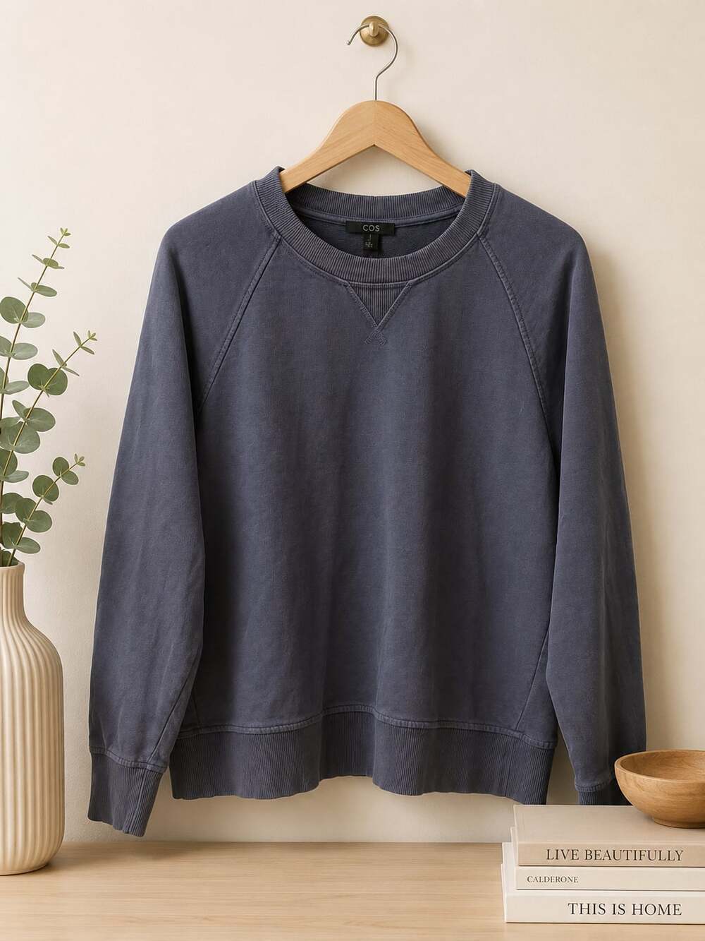 COS Blue Gray Crewneck Sweatshirt Women’s Small 100% Cotton Minimalist Casual - Picture 2 of 7